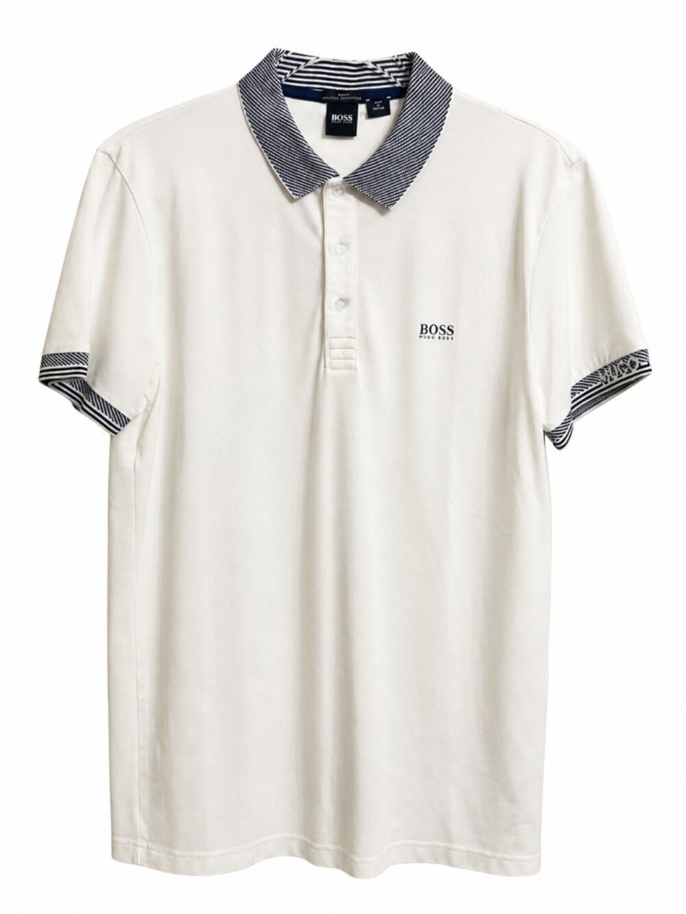 Hugo Boss White Performance Pique Polo with Contrast Collar